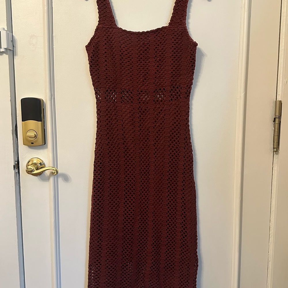 Elegant Lucy Paris “Mia” Burgundy Crochet Dress